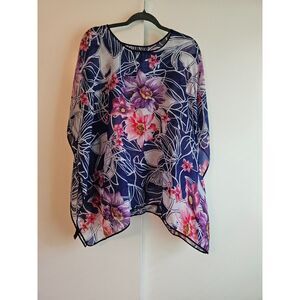 Vibrant Floral Flowing Tunic Blouse by Marika - Size XL